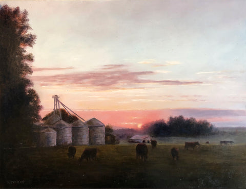 Cows Grazing at Dawn - Original Painting